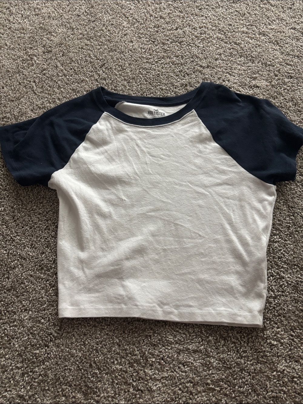 Hollister Womens White & Navy Raglan Tee